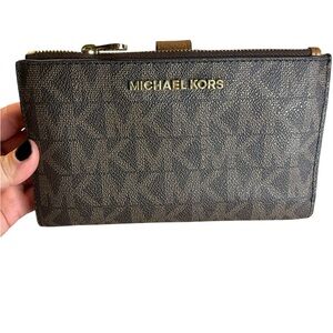 Michael Kors Textured Brown Wristlet